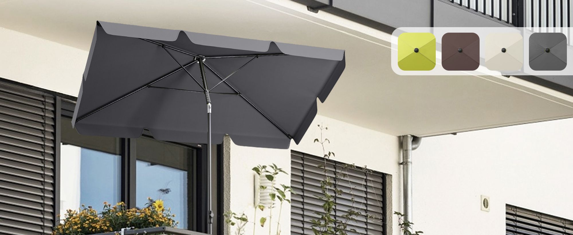 Sekey Sonnenschirm Balkon Rechteckig 200×125 cm Balkonschirm mit Tragetasche Neigungswinkel & Höhe verstellbar Sonnenschutz UPF 50+, Grau