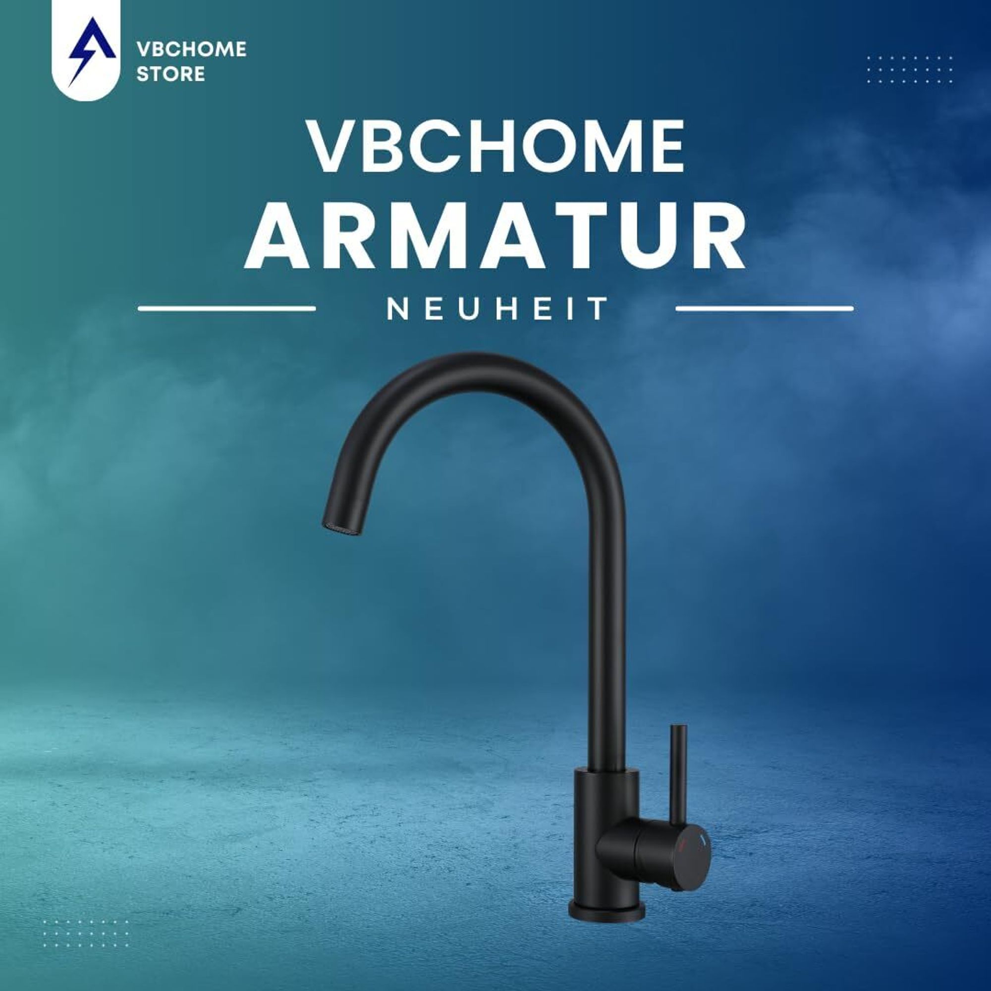 VBChome Küchenarmatur Schwarz Matt Granitoptik 360° drehbar – Einhebel Mischbatterie für Spüle, Wasserhahn modern für Spültisch