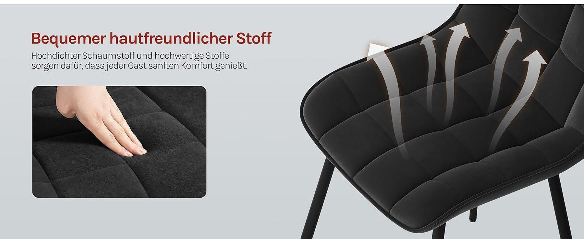 WOLTU Esszimmerstühle 2er-Set, Polsterstuhl mit Rückenlehne, bis 150 kg belastbar, Sitzfläche aus Samt, Metallbeine, Schwarz