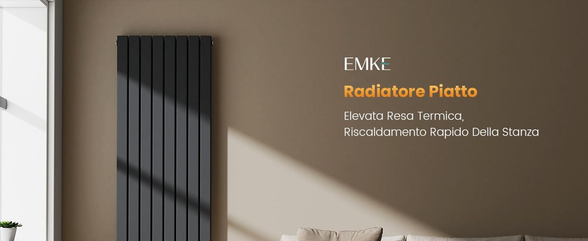 Radiatore EMKE Radiatore a pannello verticale di design 1600x460 mm antracite a doppio strato piatto con attacco centrale in acciaio SPCC, 1449 W senza resistenza elettrica