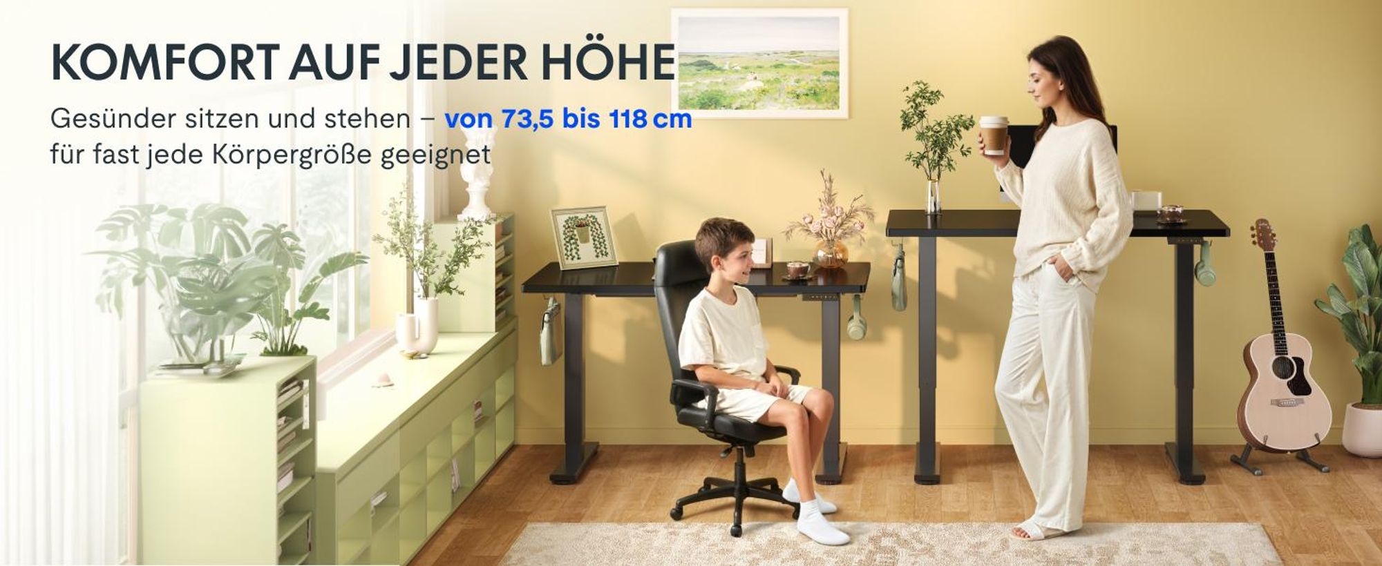 FLEXISPOT EN1 Höhenverstellbarer Schreibtisch 100x60cm elektrisch mit einteiliger Tischplatte, Kabelmanagement und Haken, 4 Memory-Funktion (Schwarz)