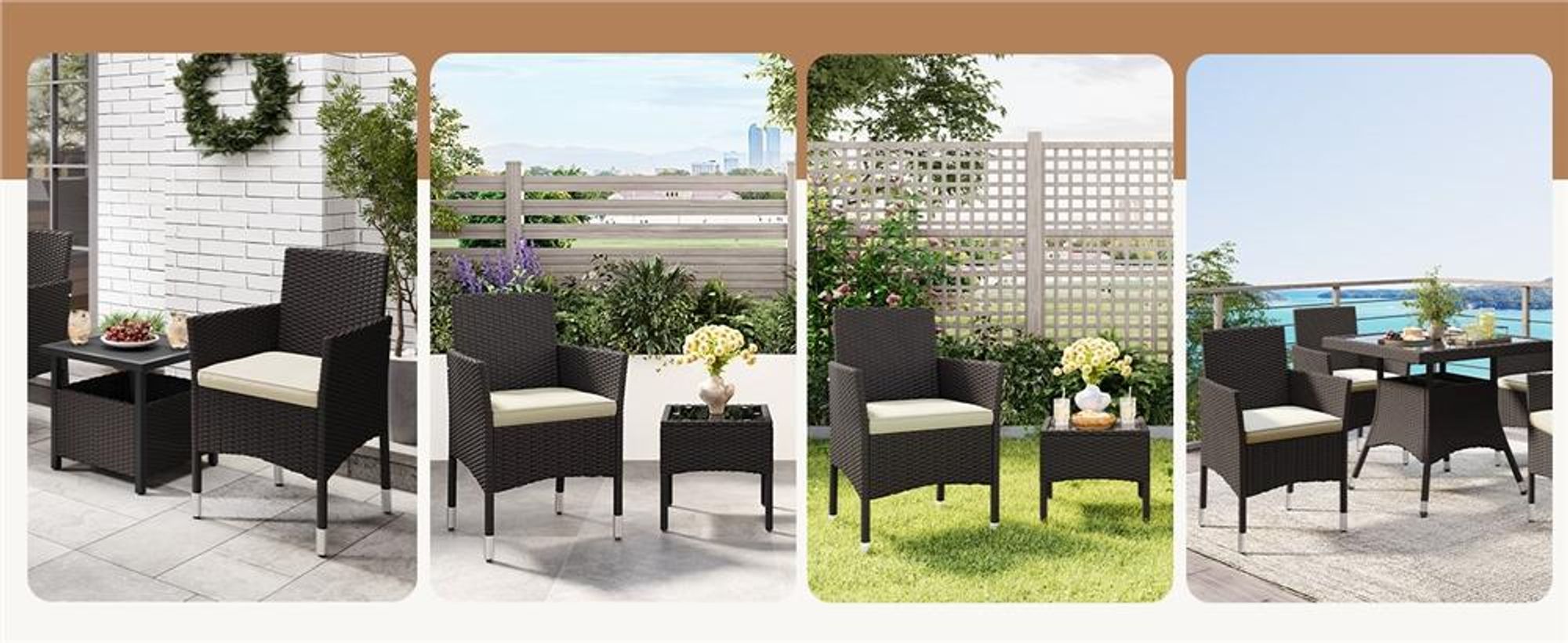 Yaheetech 2er Set Gartenstuhl aus Polyrattan, inkl. Sitz- & Rückenpolster, Gartenmöbel Set mit 2 Sessel, wasserabweisend & waschbar, Braun & Beige