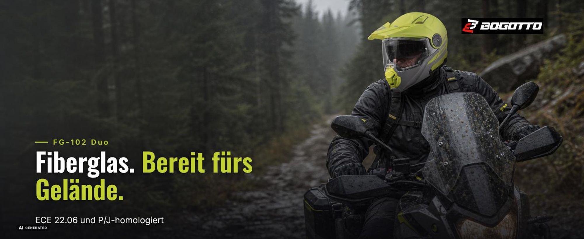 Bogotto FG-102 Duo Fiberglas Enduro Klapphelm, grün matt, M (57/58)