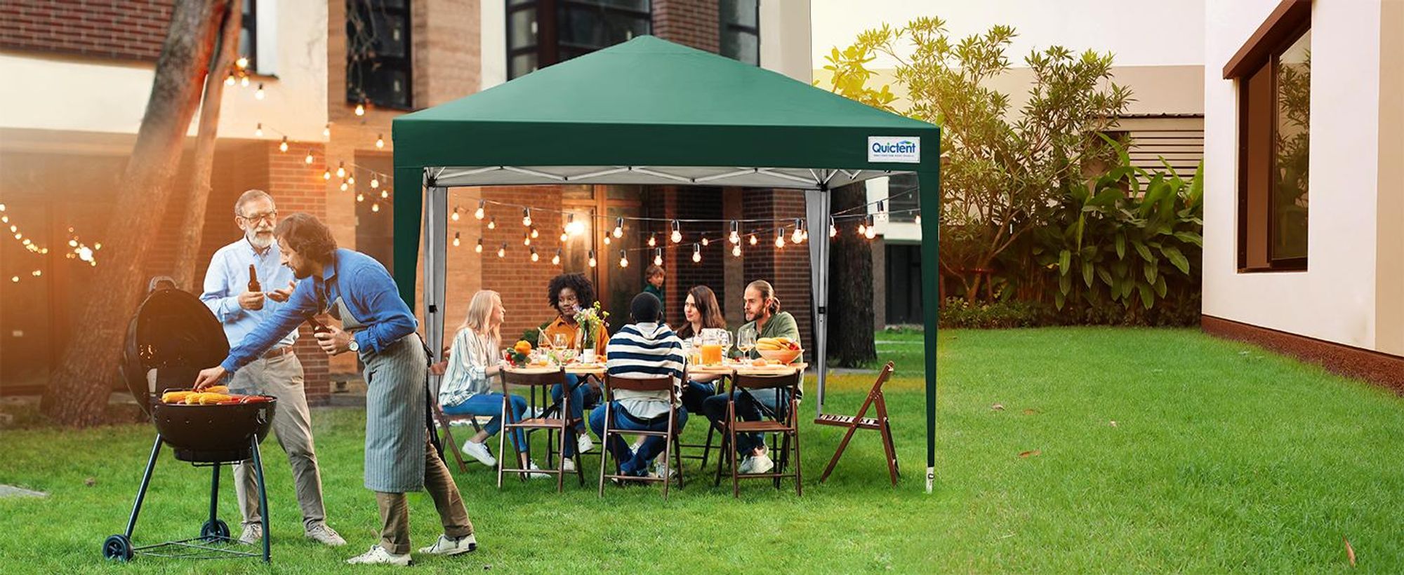 Quictent Pavillon 3x3m Faltpavillon mit 4 Seitenteilen, Wasserdicht Gartenpavillon mit Rolltasche, Partyzelt Gartenzelt, Grün