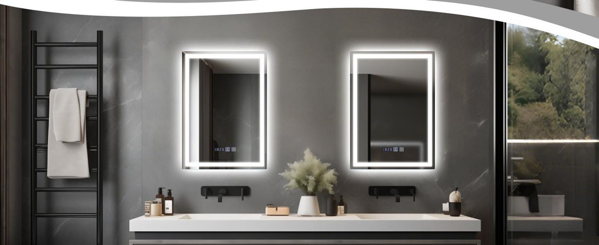 ZMH LED zrcadlová lampa Stmívatelná s osvětlením Zrcadlo 50x70cm Nástěnné zrcadlo Dotykový spínač Hodiny Funkce odmlžování Osvětlené zrcadlo 3000K-6500K pro koupelny