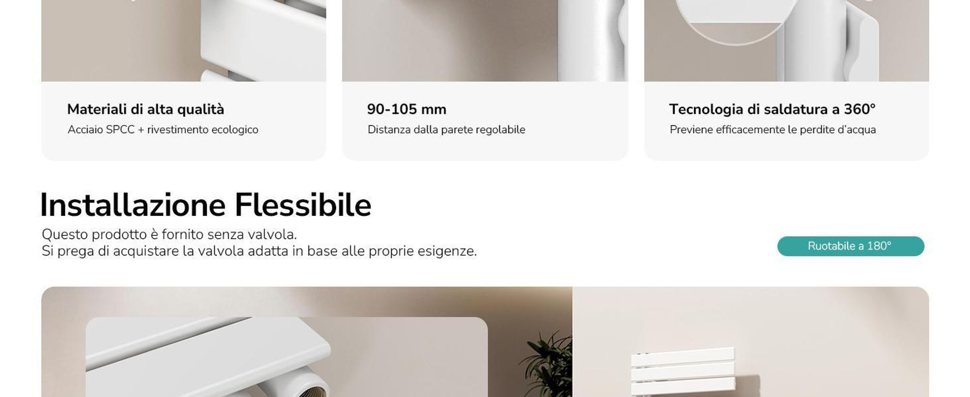EMKE Radiatore da bagno Radiatore a pannello Attacco laterale Montaggio a parete Acqua calda Asciugamani elettrico Scaldasalviette 1320 x 400 mm Bianco senza resistenza elettrica