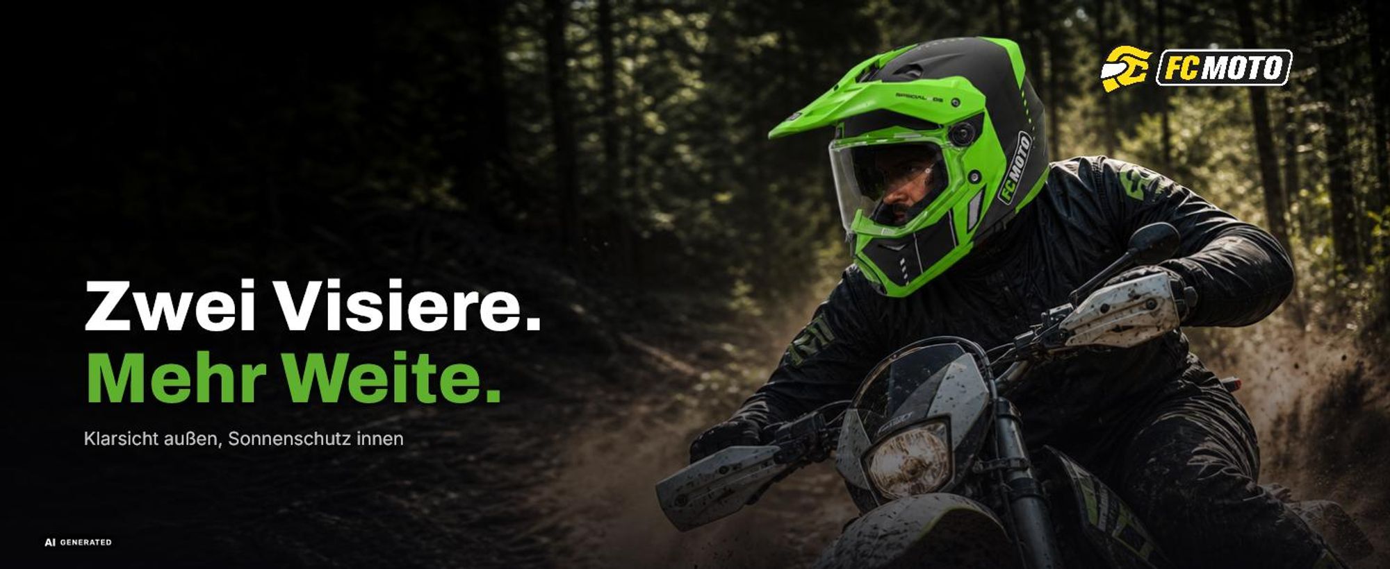 FC-Moto Merkur Pro Air Enduro-Helm, schwarz/grün, M