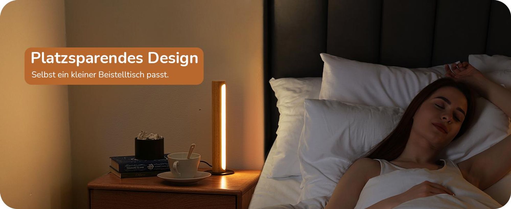 EDISHINE LED Tischlampe Holz, Nachttischlampe Touch Dimmbar, Speicherfunktion