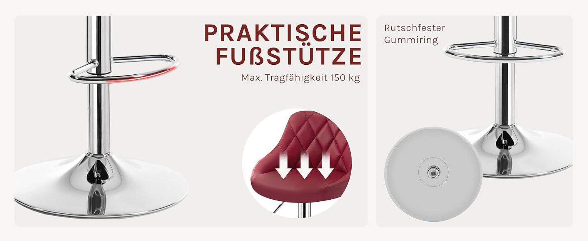 WOLTU 2er Set Barhocker Barstuhl leichte reinige Kunstleder, Gute gepolsterte Sitzfläche, Höhenverstellbar 360° Drehbar, Farbwahl, Bordeaux