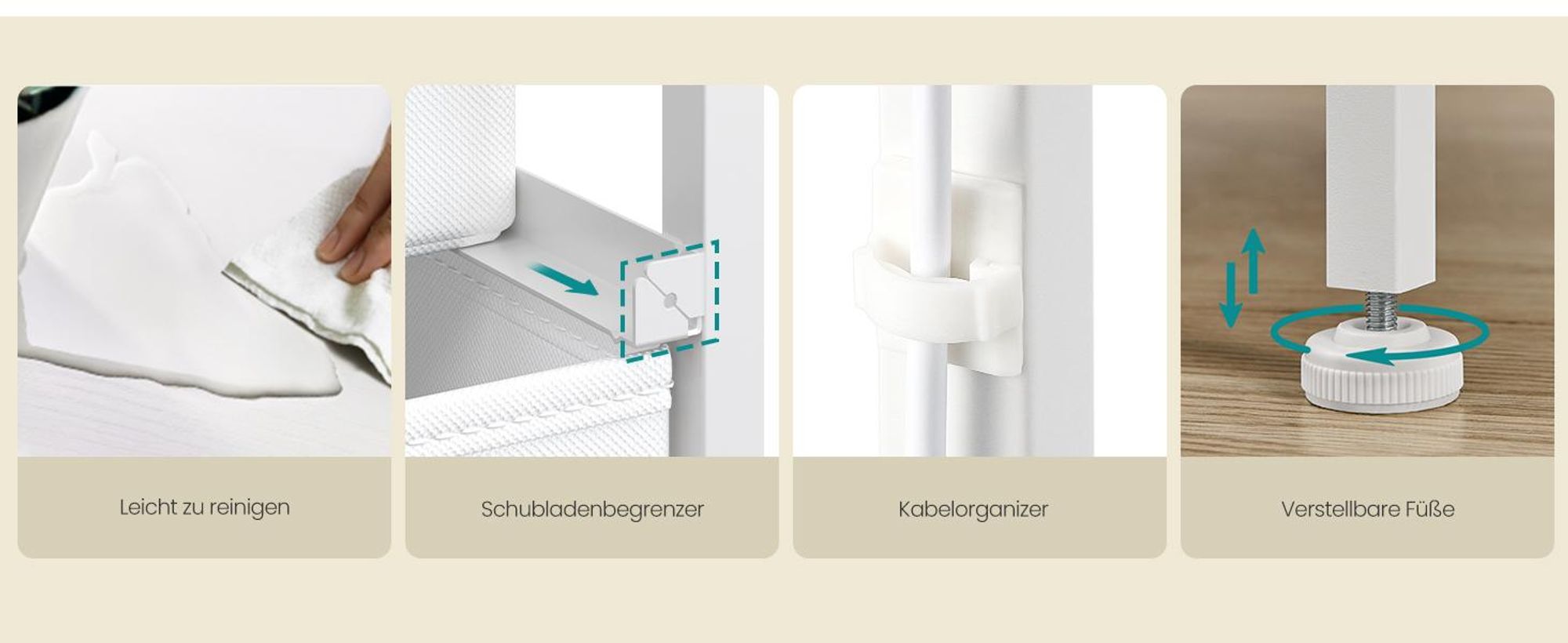 SONGMICS Kommode mit 8 Stoffschubladen, TV-Schrank mit LED und Steckdosen, 113,8 x 30 x 68,1 cm, Weiß