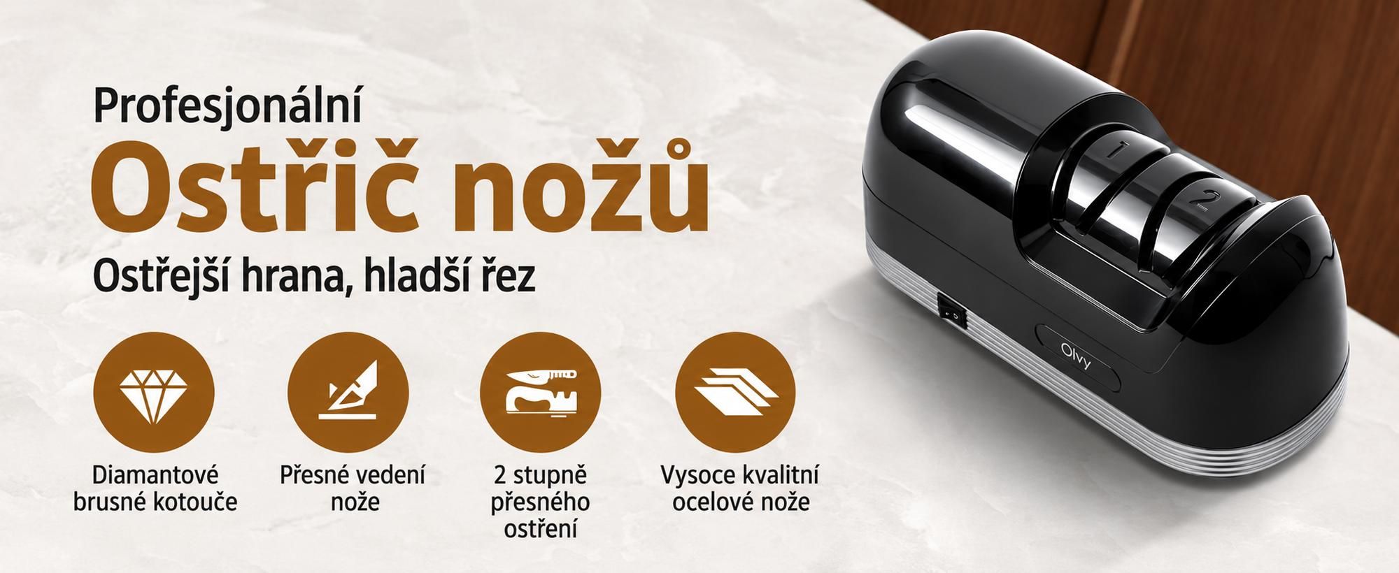 Olvy Elektrický brousek na nože PRO, profesionální diamantový brousek na nože, brousek na nůžky