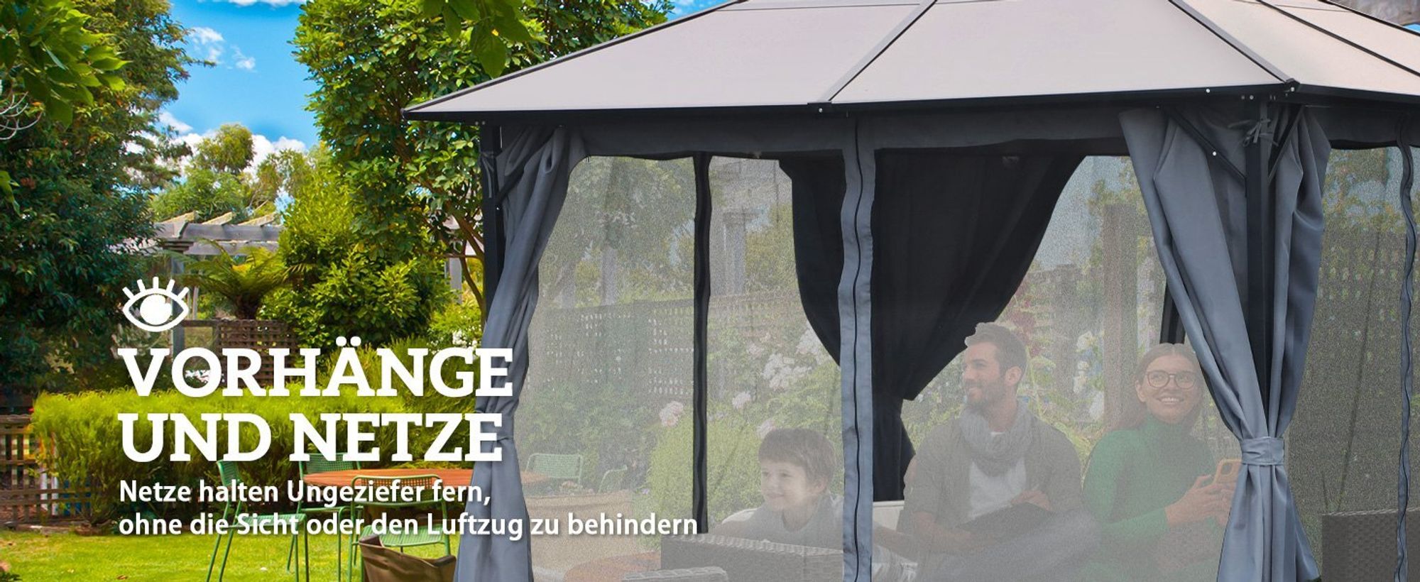 Outsunny Pavillon Gartenpavillon Gartenzelt mit Seitenteilen PC Dach