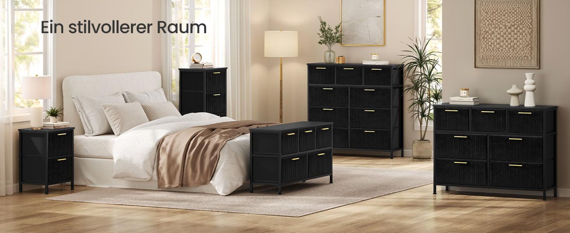 SONGMICS Kommode mit 4 Schubladen Schmaler Aufbewahrungsschrank aus Cord 39,6 x 30 x 96,2 cm Tintenschwarz