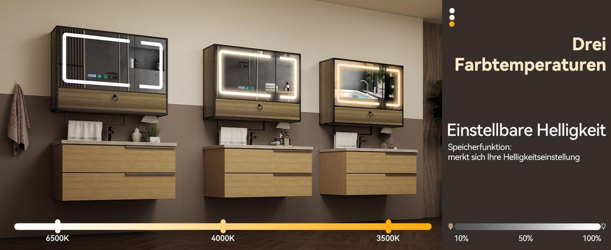 Puluomis Spiegelschrank Bad 80cm mit 3 färbiger dimmbarer Beleuchtung, Digitaler Uhr, Handtuchhalter, Antibeschlag Badezimmerschrank Wandschrank natur
