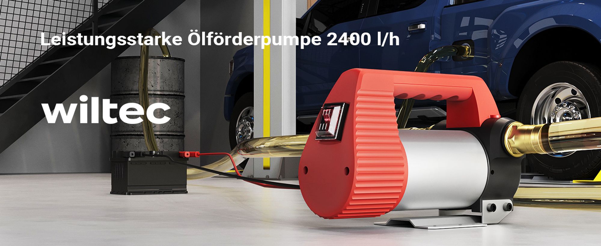 Wiltec  Dieselpumpe 12 V, 160 W, 40 l/min, Heizölpumpe selbstansaugend, Absaugpumpe für Diesel, Biodiesel, Heizöl, tragbare mobile Umfüllpumpe