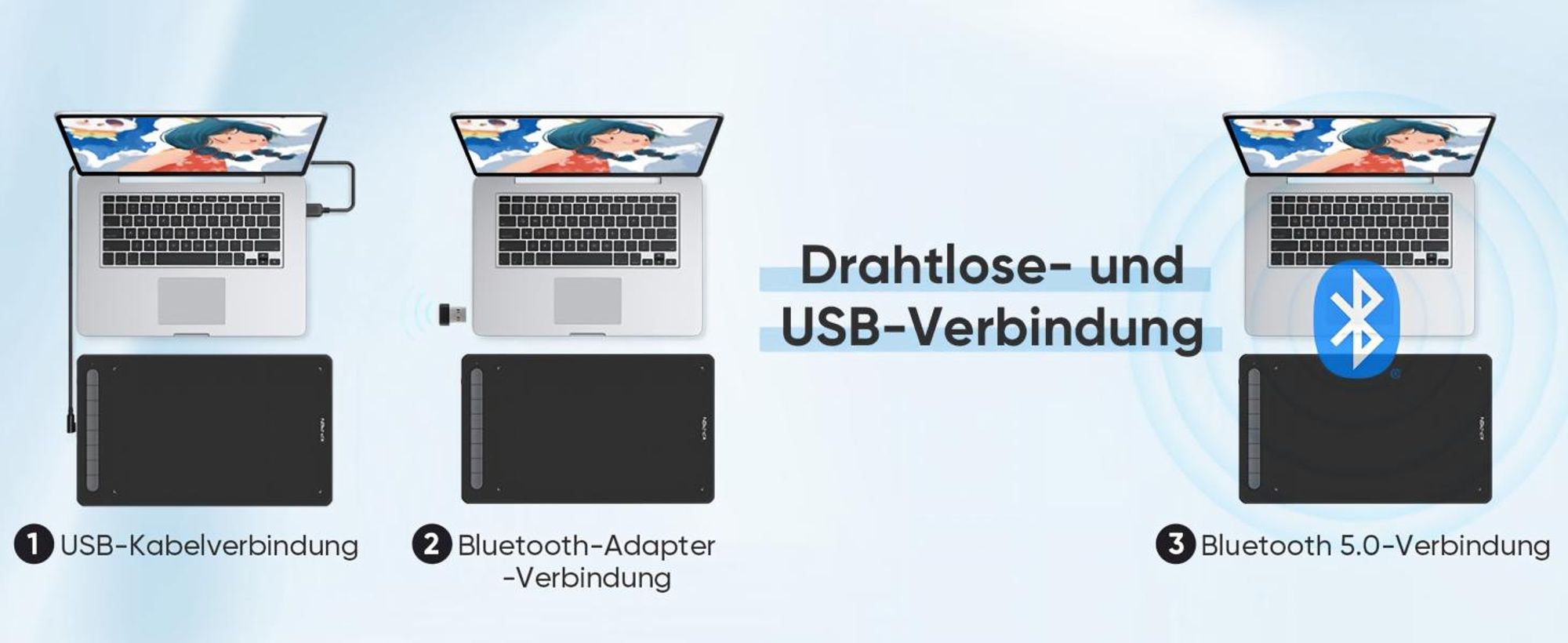 XPPen Deco LW 10 x 6 Zoll Grafiktablett mit Bluetooth-Funktion 8 anpassbare Schnelltasten, X3 Elite Stift Zeichentablett Tablet zum Zeichnen (Schwarz)