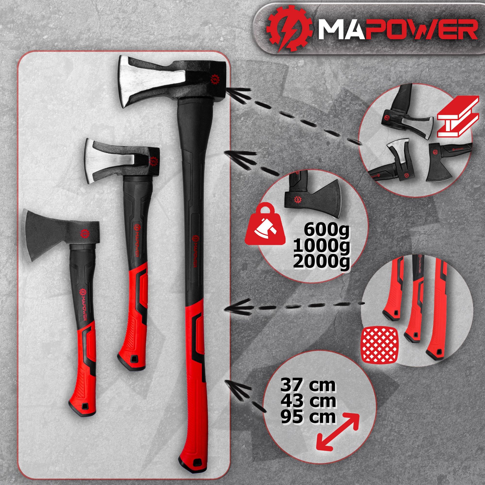 Zestaw siekier MAPOWER 3 sztuki rozłupująca do łupania fiberglass
