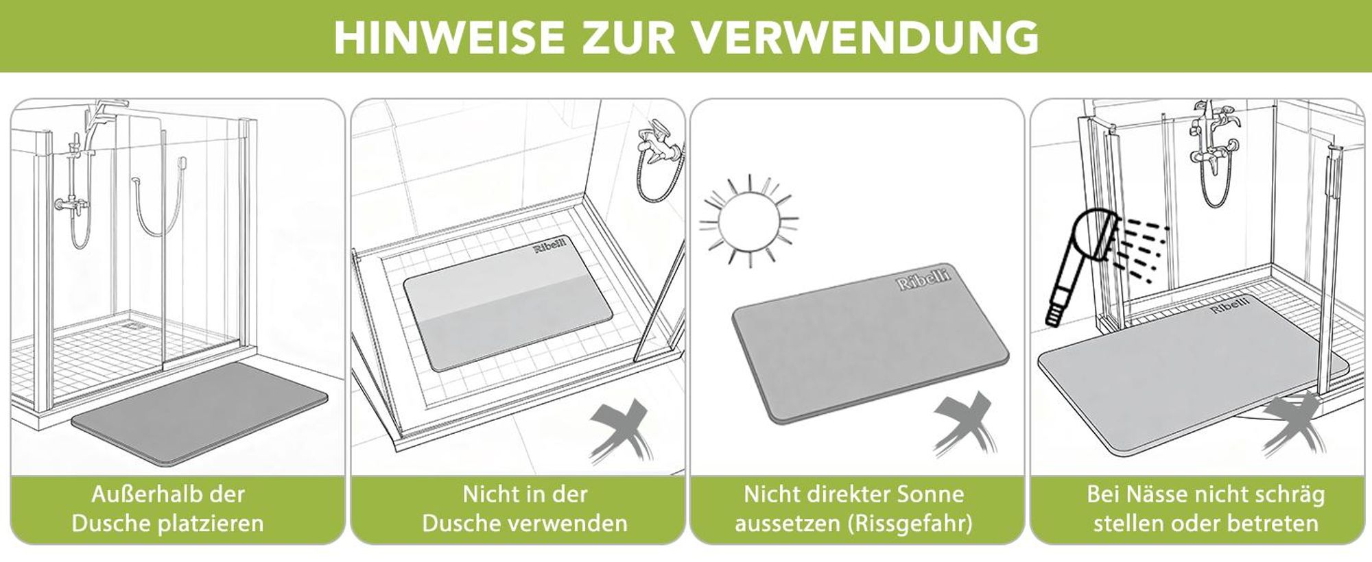Ribelli Badematte Kieselgur-Matte, Kieselgur Badematte Rutschfest Kieselgur, 60 x 39 cm, 100% Natürlich Stein Bodenmatte