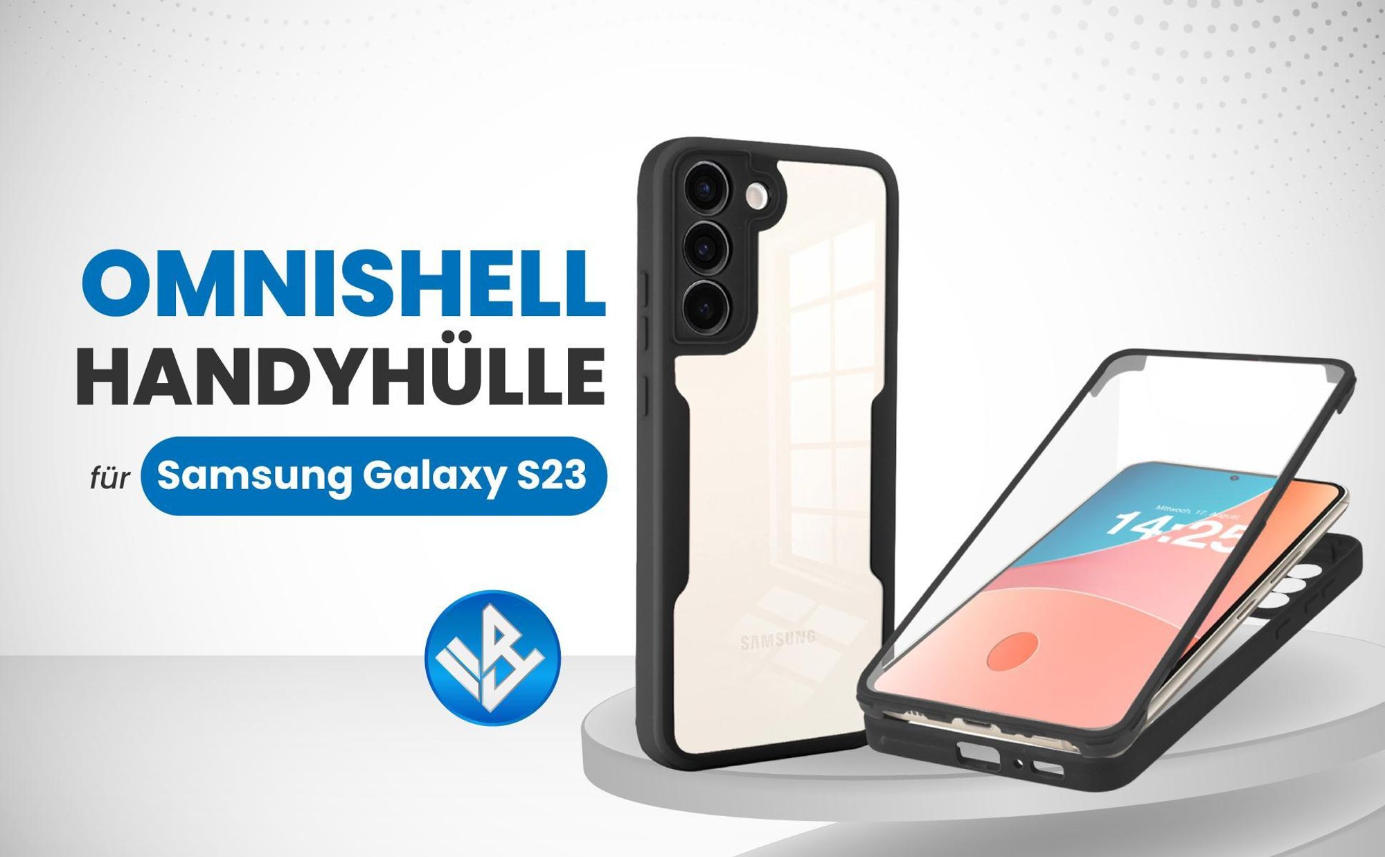 Schwarze 360 Grad Hülle für Samsung Galaxy S23 mit Kameraschutz