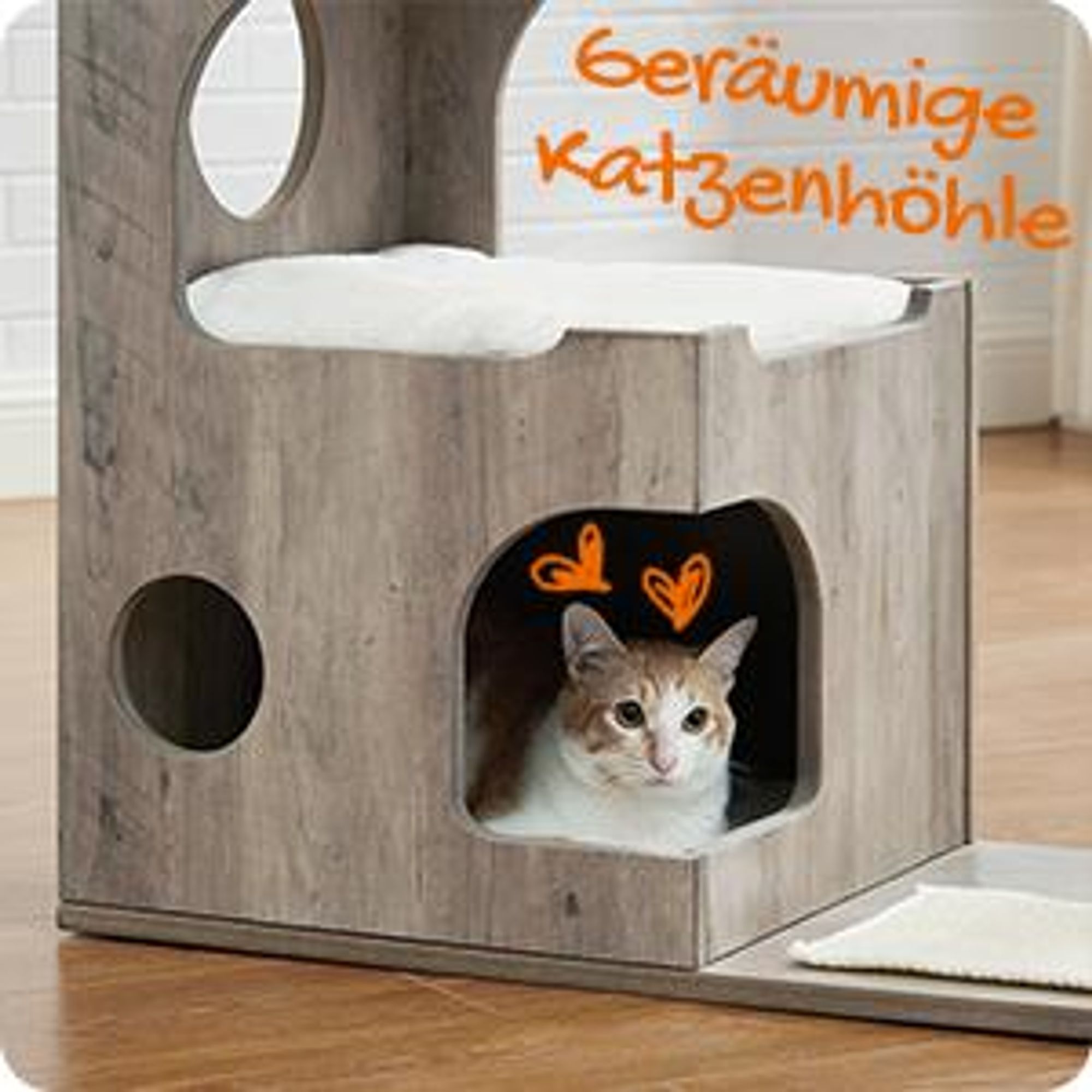 FEANDREA Kratzbaum 3 Liegeflächen und Höhle,waschbare Auflagen Greige
