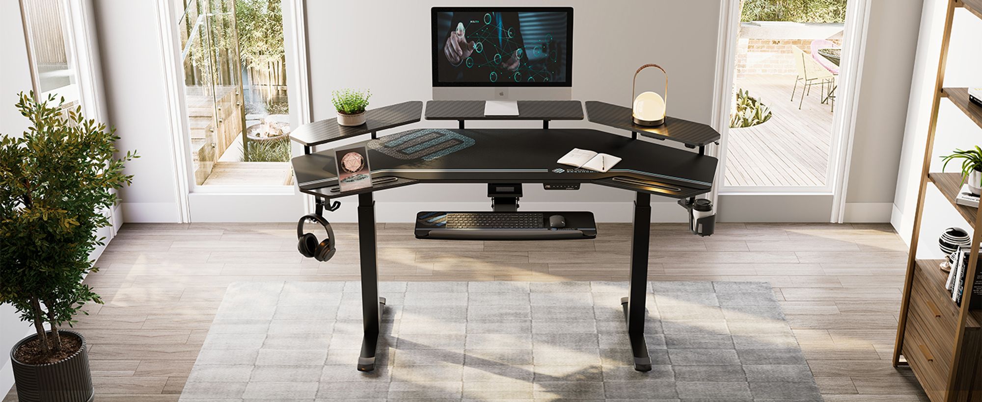 EUREKA ERGONOMIC Elektrisch Computertisch 182×76cm Höhenverstellbarer Schreibtisch Stehpult Gaming Tisch mit Monitorständer und Tastaturablage