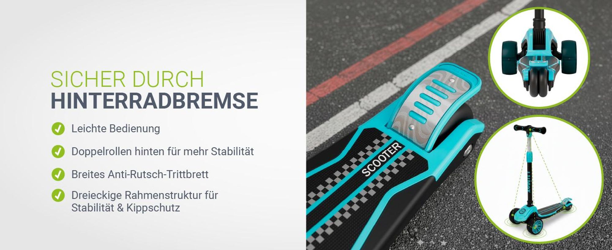 JUSKYS® Kinderroller Lumox - Blau, LED Räder, höhenverstellbarer Kinderscooter