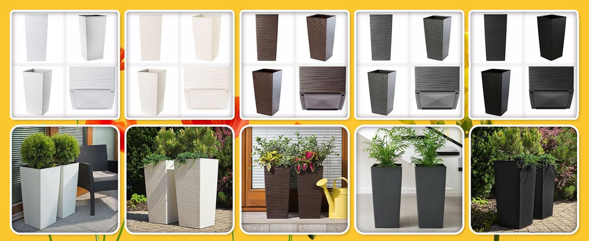 KADAX Blumentopf Set, Blumenkübel aus Kunststoff "Tuluza", Innen- und Außenbereich, Grafit, 3er Set