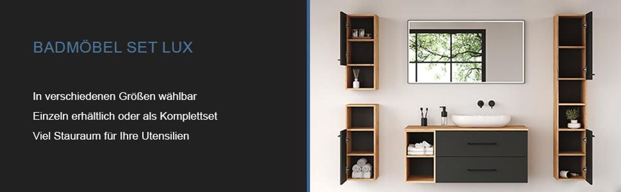 Planetmöbel Seitenschrank 40 cm Gold Eiche / Anthrazit, Wohnzimmer, Flur, Gaderobe, Badezimmer