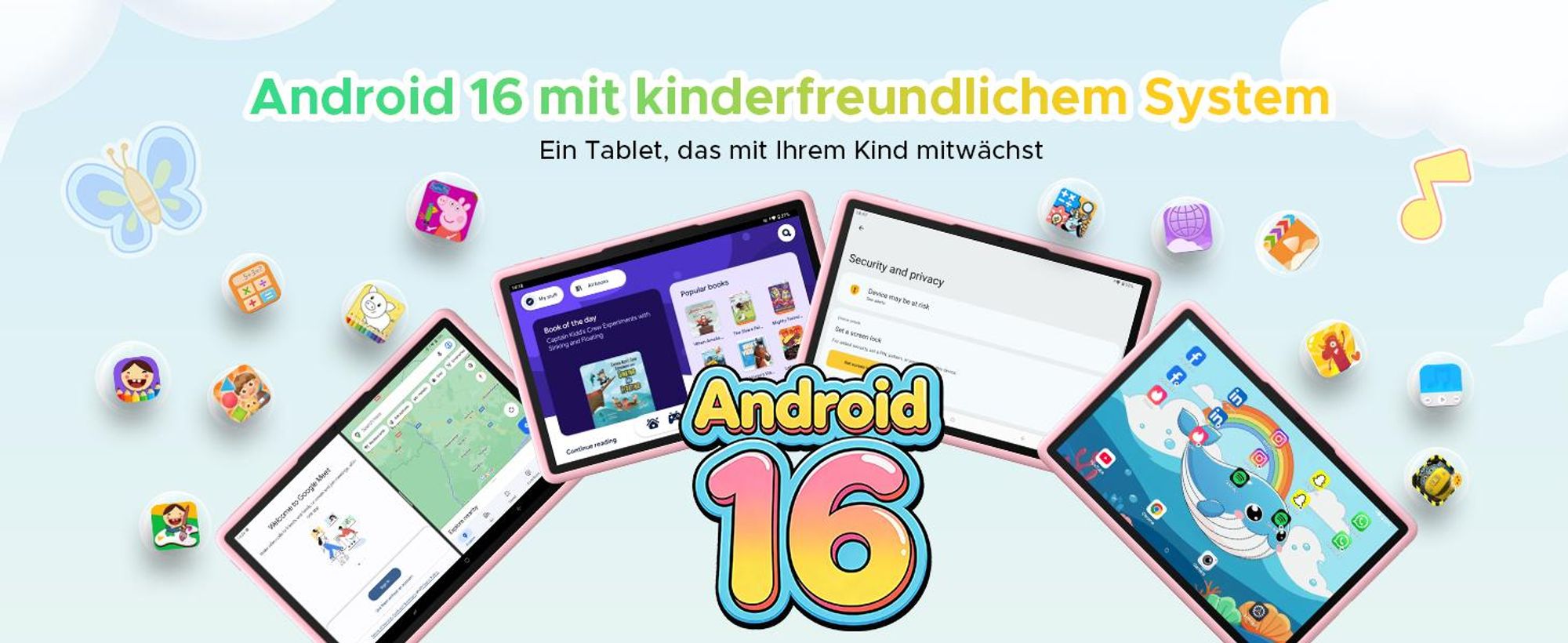 DOOGEE U11Kids 11" Tablet, Android 16,Gemini AI, 24(4+20)GB+128GB/2TB TF, 90Hz,8580mAh,WiFi Tablet für Kind mit Kindgerechte Hülle und Stift