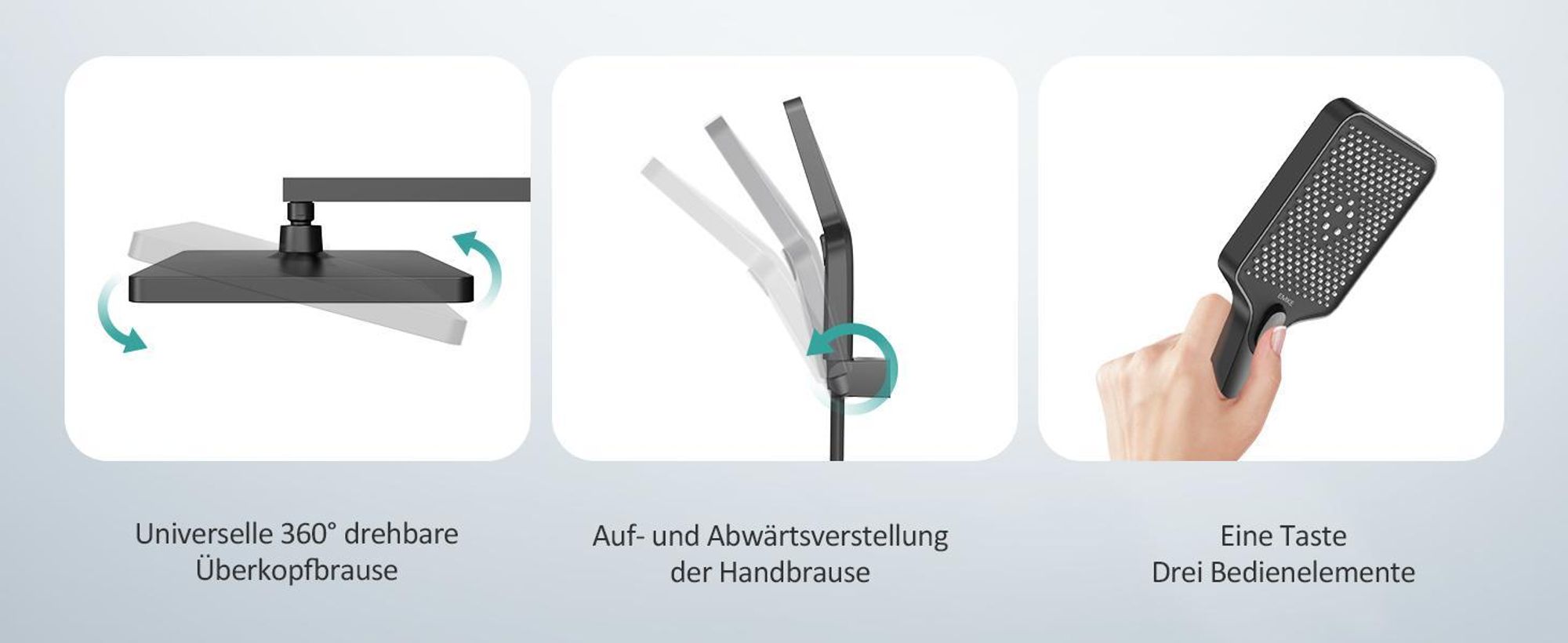 EMKE Duschsystem Luxus-Duschset mit Thermostat, extrabreite 710 mm Glasablage, Regendusche, Bad- & Duscharmaturen Matt Schwarz