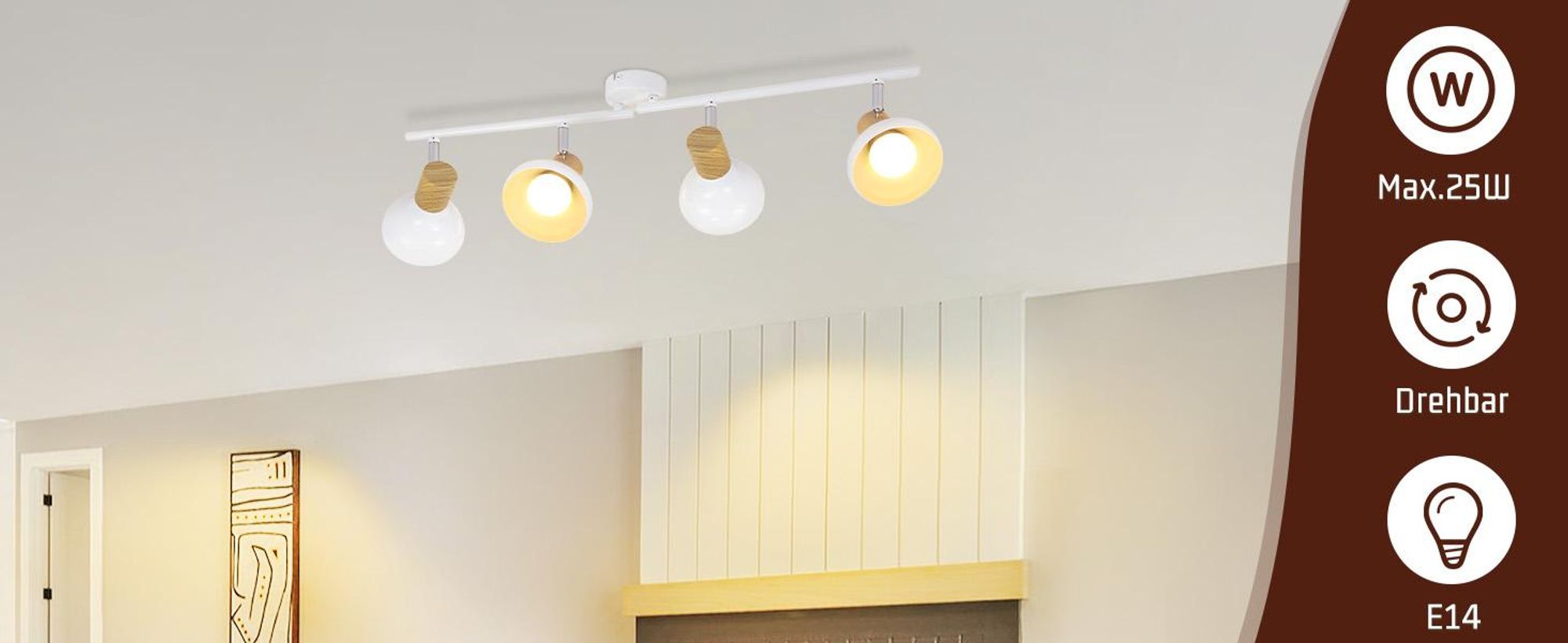 ZMH plafoniera faretto da soffitto vintage lampada da soffitto per corridoio lampada da soffitto industriale 4 fiamme faretto da soffitto per interni 350° orientabile bianco E14 faretto senza lampadina
