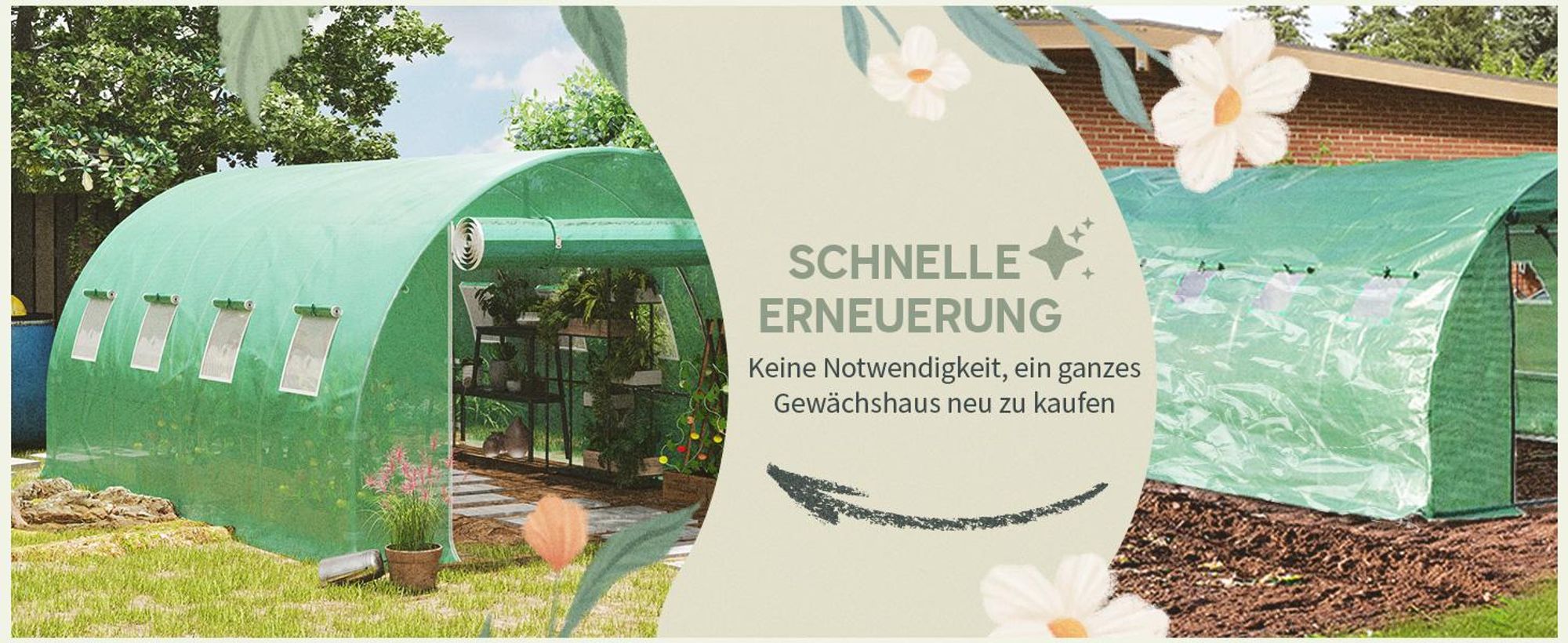 Outsunny Gewächshausfolie 3 x 4 m, wasserdicht Polyethylenfolie mit Rolltür