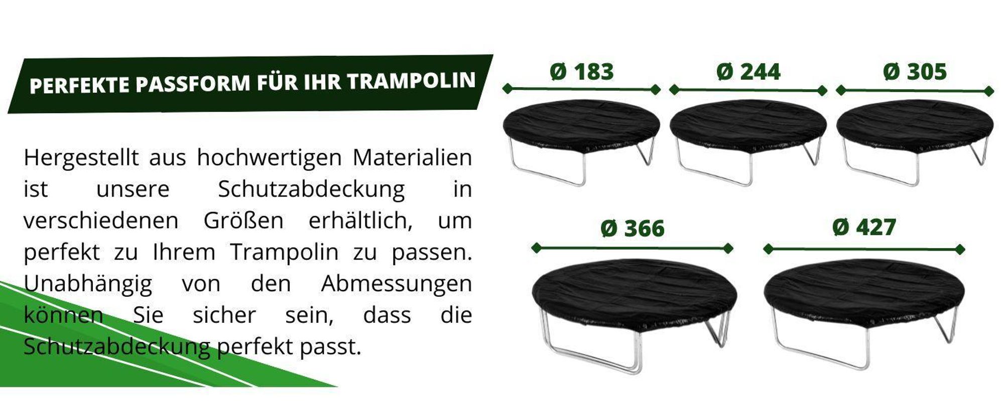 Trampolin Abdeckung | Regenabdeckung wetterfest, reißfest & UV-beständig | Outdoor Wetterschutzplane Ø 244/305/366/427 cm Trampolinschutz Abdeckplane