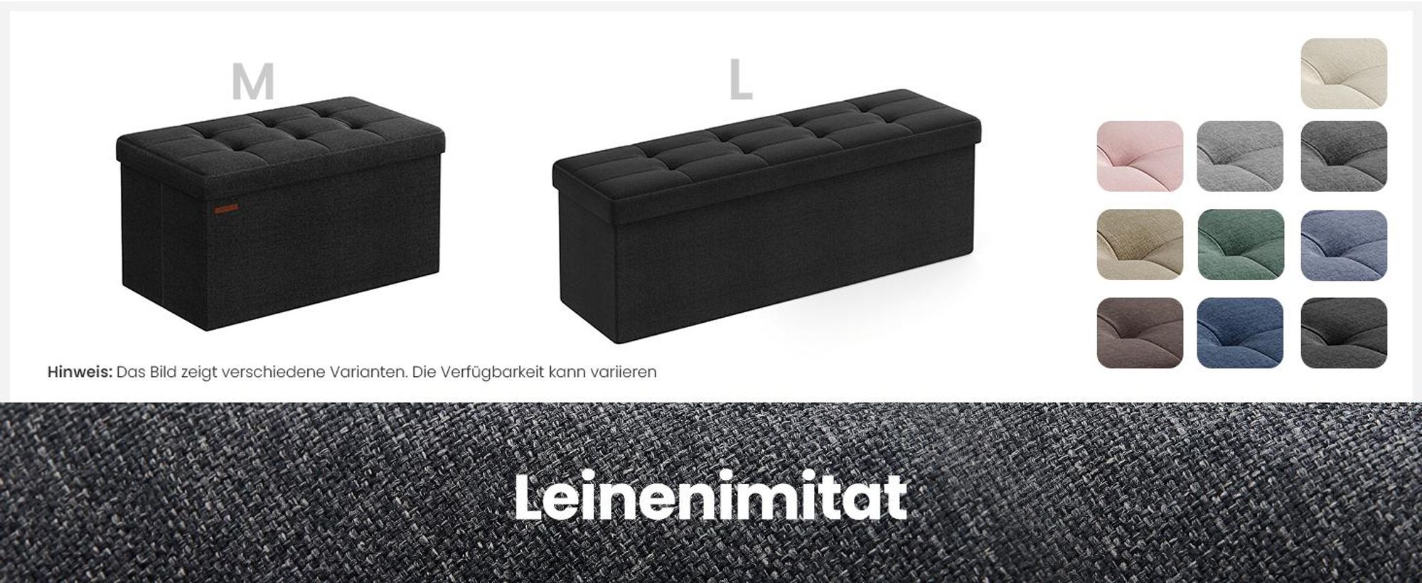 SONGMICS 110 cm Sitzbank mit Stauraum, klappbare Sitztruhe, Fußbank, schwarz