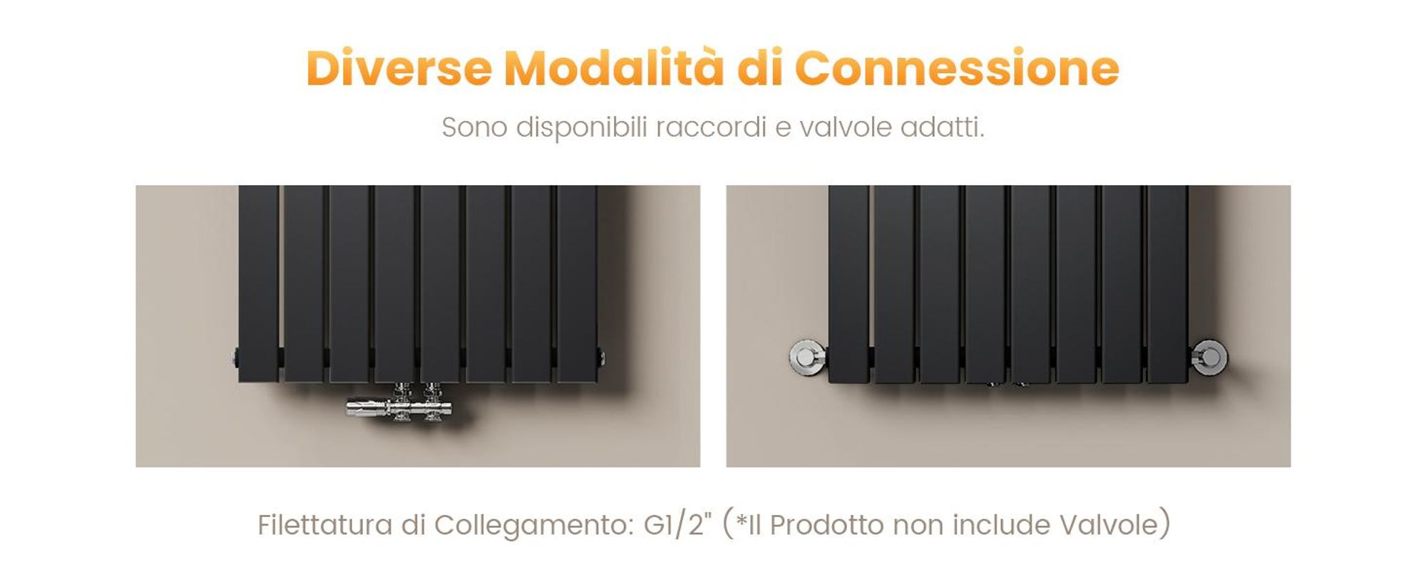 Radiatore EMKE Radiatore dal design piatto Radiatore a pannello Radiatore verticale monostrato Attacco centrale 160x30cm 501W Nero senza elemento riscaldante