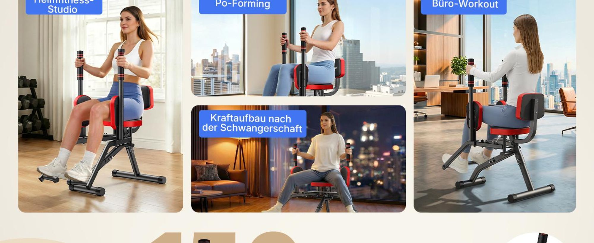 Hüftabduktor, 3-in-1 Heimtrainer für Brust, Po & Beine, Po-Trainer, Beintrainer, Hüfttrainer, bis zu 150 kg Merach