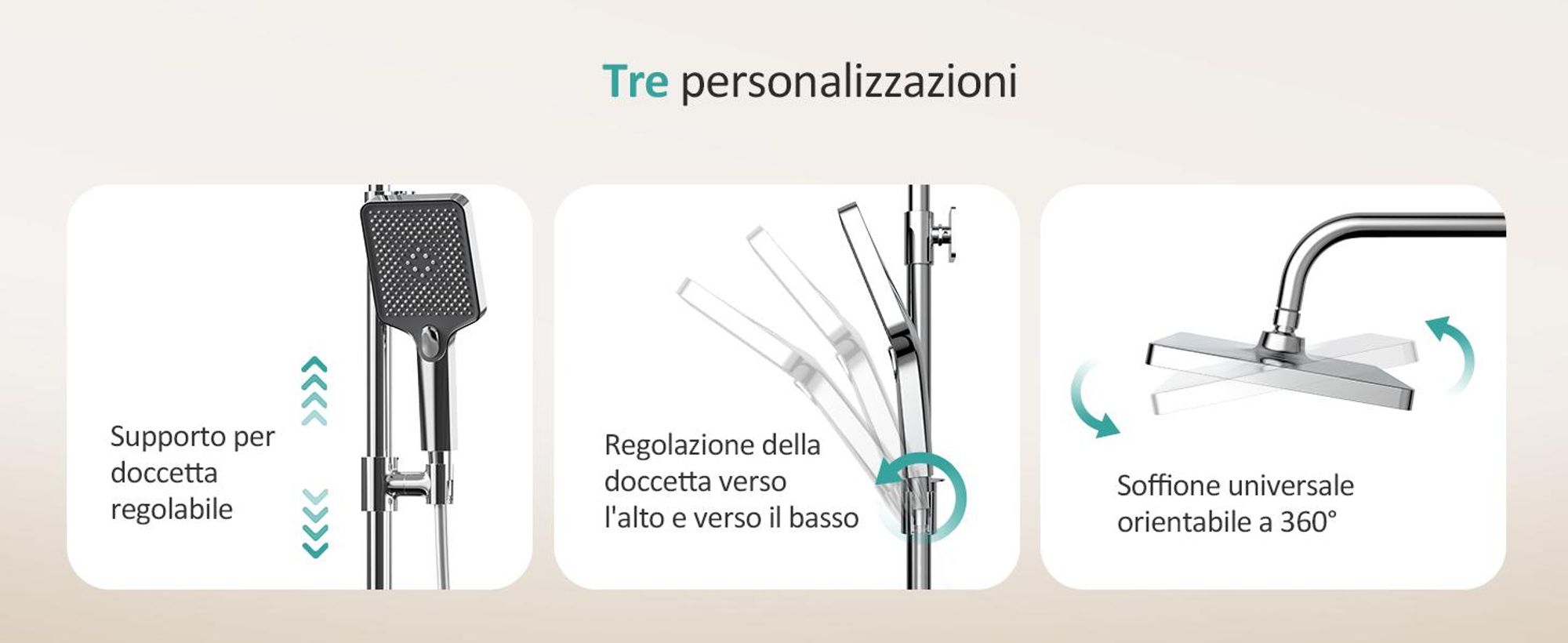 Sistema doccia EMKE con termostatico Set doccia in acciaio inox con doccetta a 3 funzioni, doccia a pioggia, pannello doccia, rubinetteria per vasca e doccia, KTW, cromo - F08