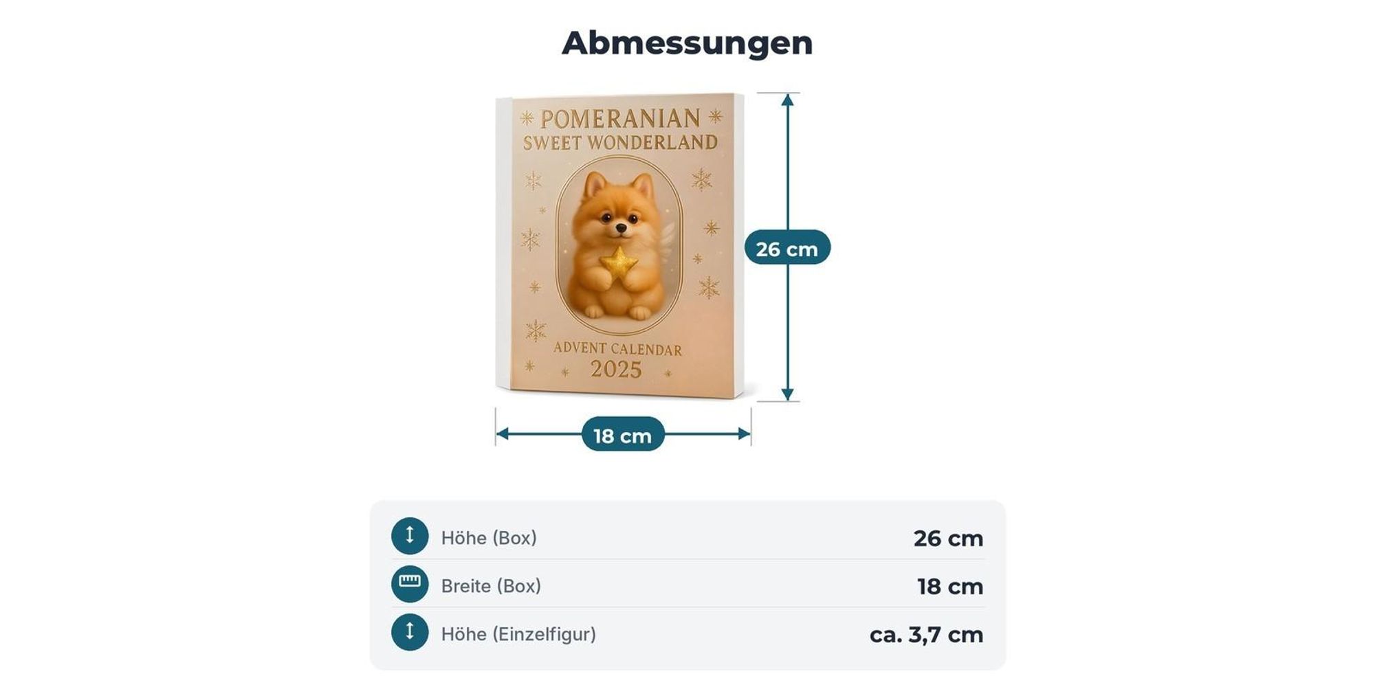 Maße der Adventskalenderbox und der Mini-Figuren