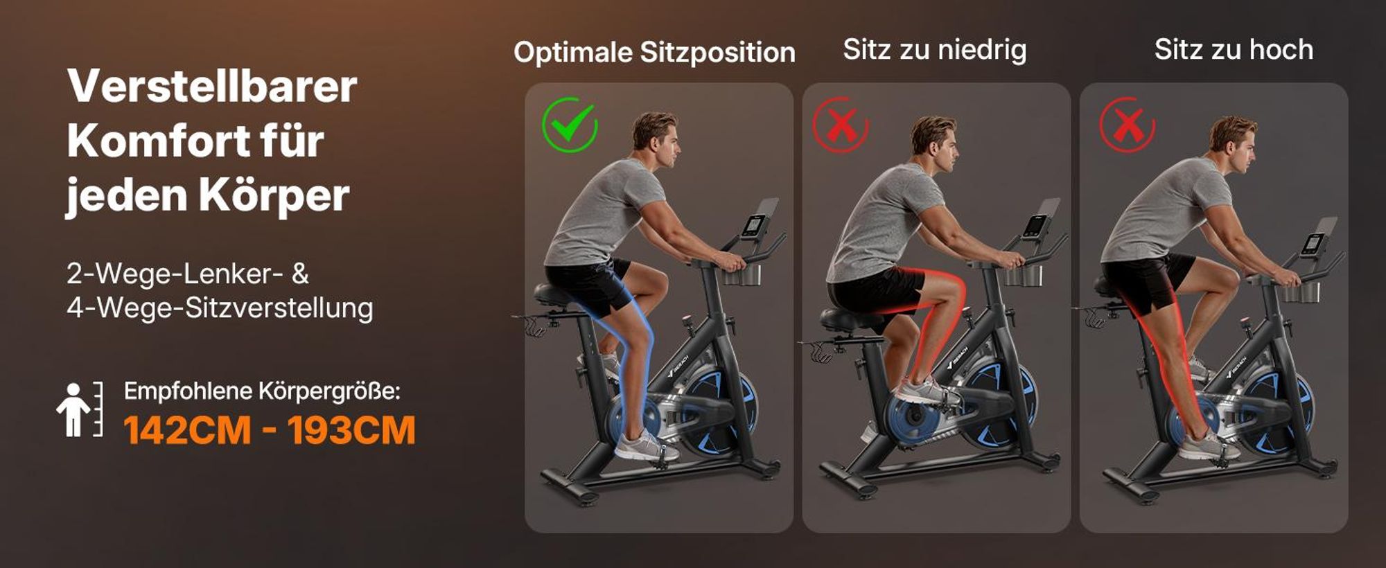 Heimtrainer Fahhrad für Zuhause, leises Fitnessbike mit LCD-Display, Magnetischer Widerstand, 8 Widerstandsstufen, bis 150 KG belastbar