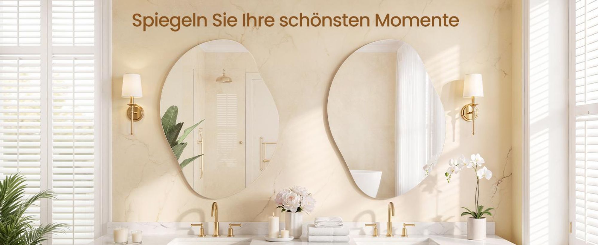 SONGMICS Wandspiegel, rahmenloser Spiegel in Blütenblattform, asymmetrisch, für Bade-, Schlafzimmer, Flur, 60 x 45 cm