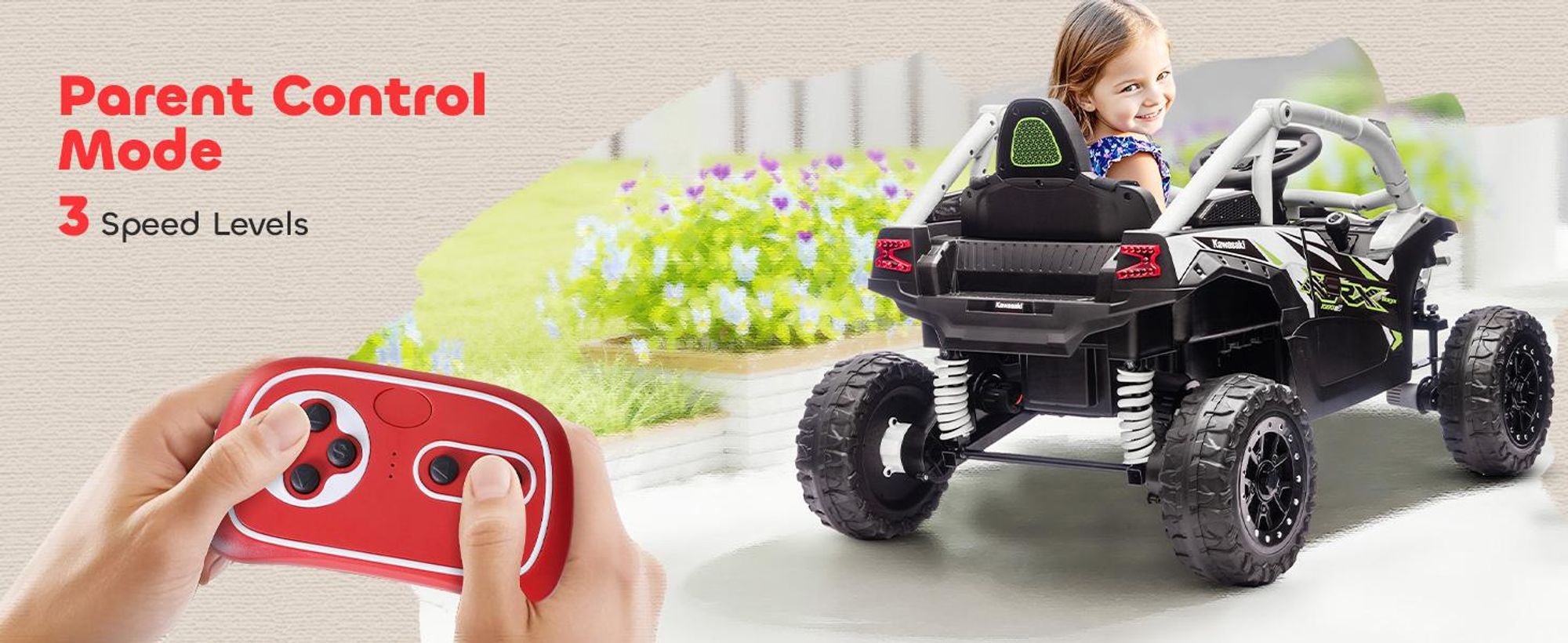 AIYAPLAY – elektryczny samochód dla dzieci 12 V, dziecięcy pojazd UTV z 2 silnikami, pilotem i diodami LED