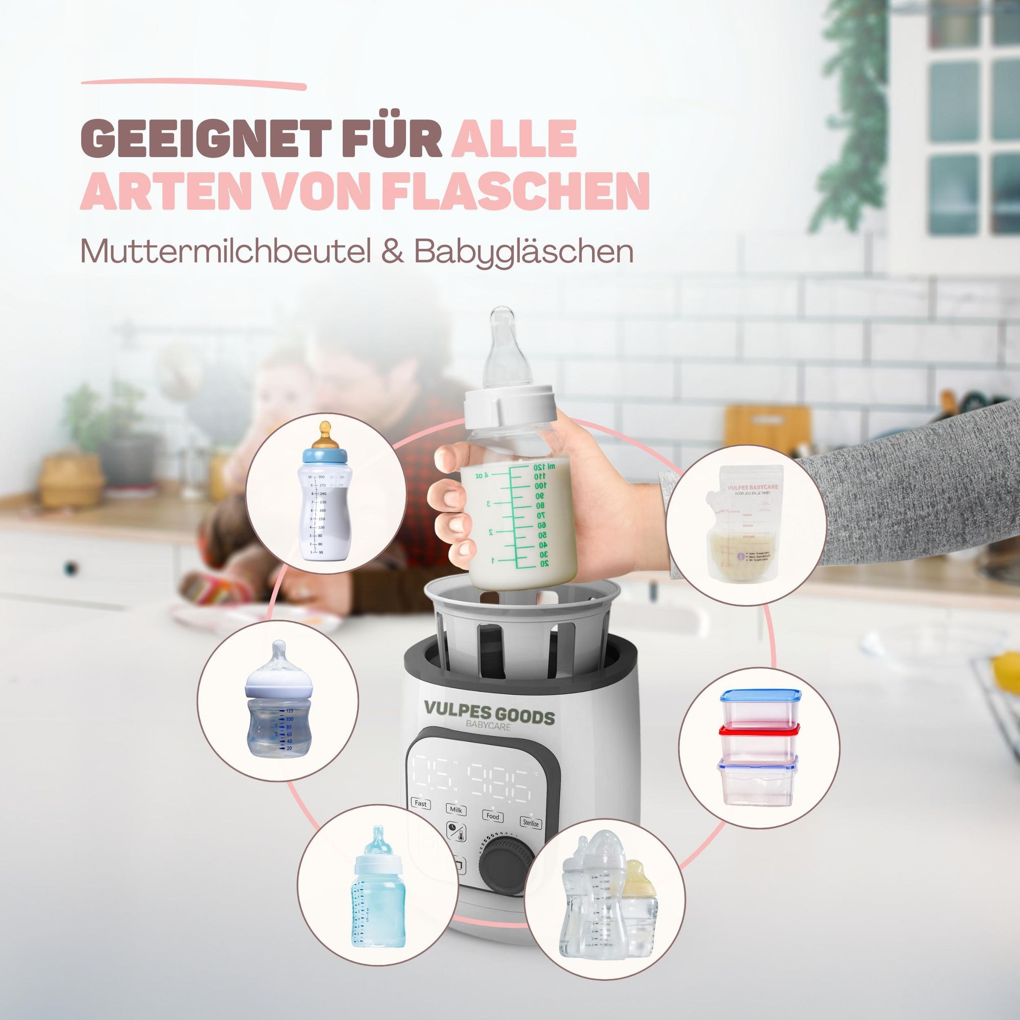 Vulpes Goods Flaschenwärmer, Baby Fläschchenwärmer, Babykostwärmer, 10in1, Babyflaschen-Sterilisator, Warmhalten, mit LCD-Display