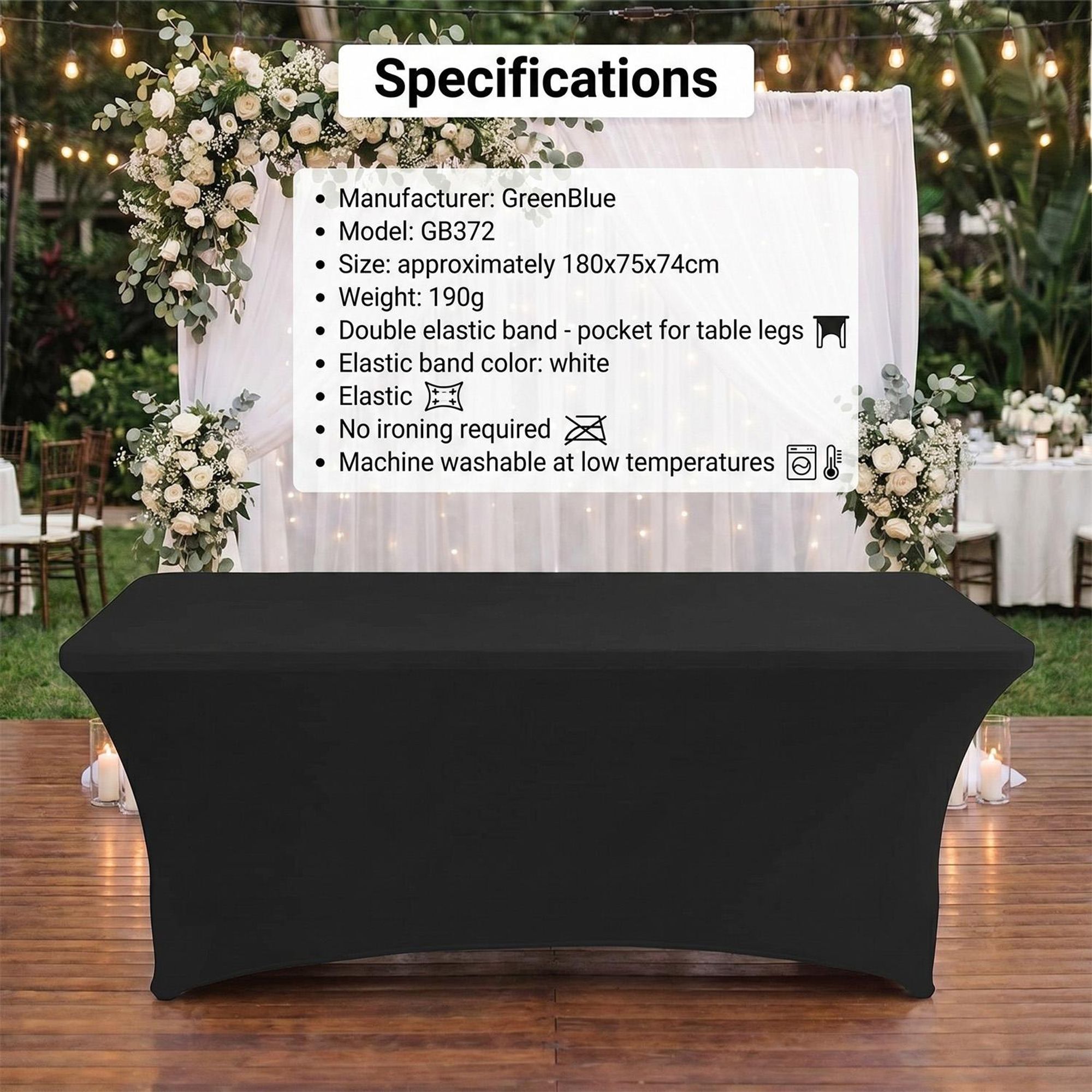 Stretch Husse Stretch-Tischdecke Tishcover Elasthan schwarz GreenBlue 180x75x75cm GB372