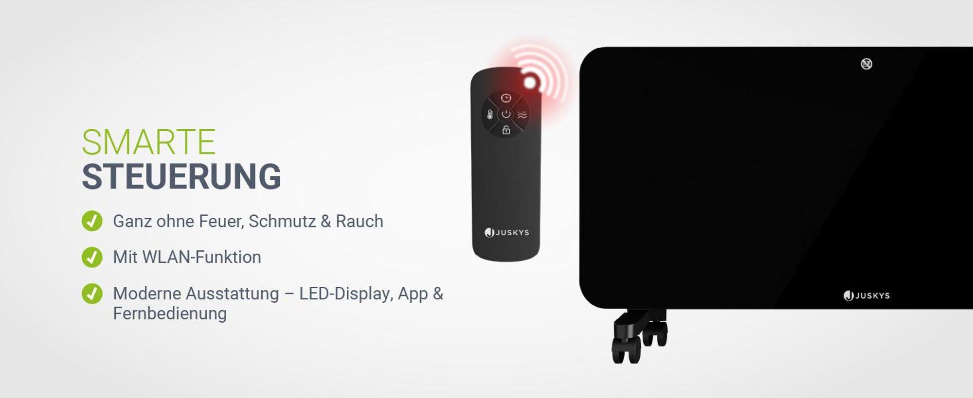 Juskys Glasheizung 2000W – Elektroheizung, Wand- & Standgerät, App & Fernbedienung