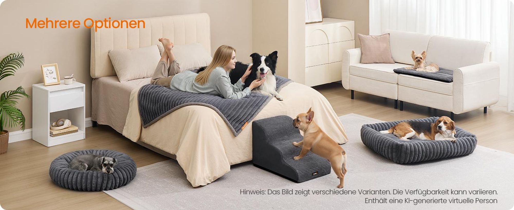 FEANDREA Hundebett, orthopädisches Hundekörbchen, Hundekissen waschbar, weiche Polsterung, 91 x 68 x 20 cm, grau