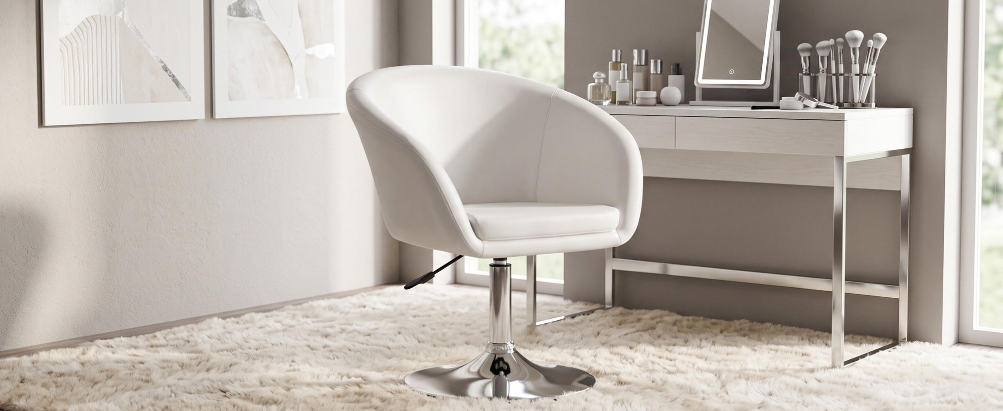 Duhome Clubfauteuil, cocktailfauteuil van kunstleer, loungefauteuil, in hoogte verstelbaar, draaistoel met armleuningen en rugleuning, wit