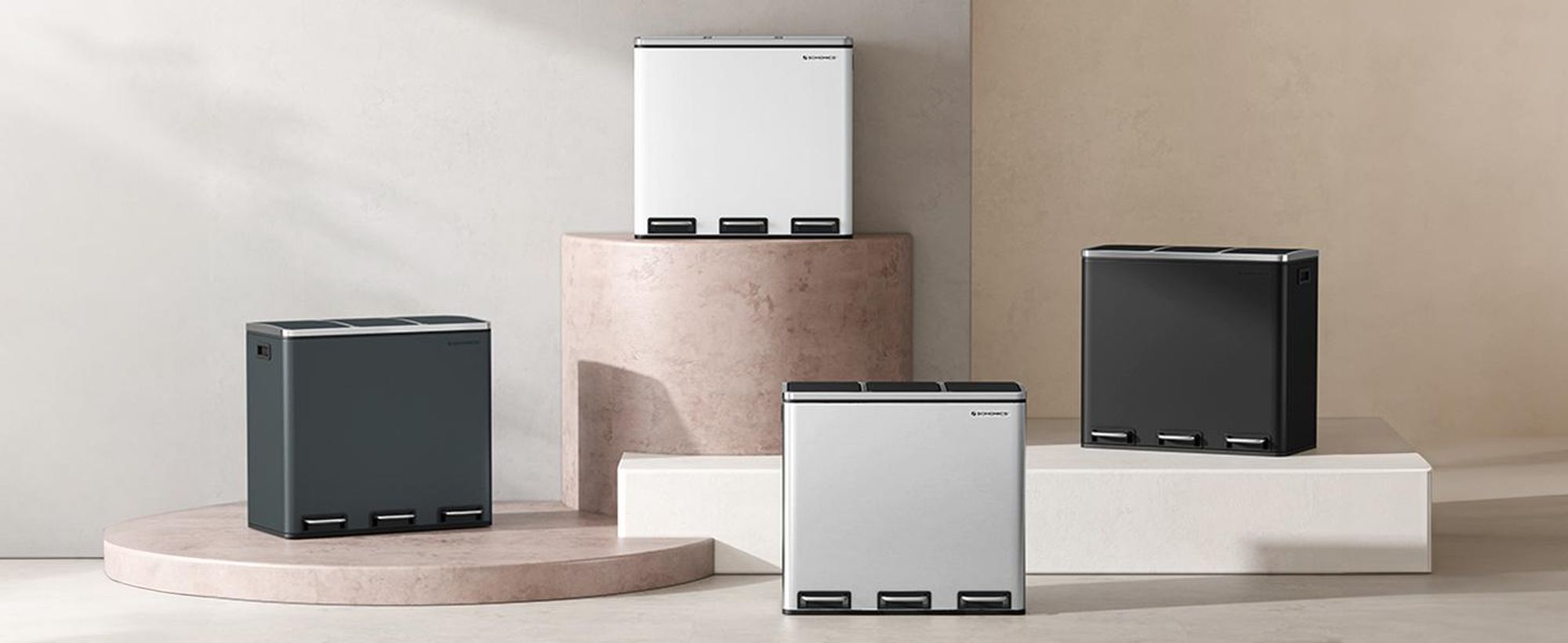 SONGMICS Mülleimer Mülltrennsystem, 3 x 18 L, ergonomisch, 3 Fächer, Küche