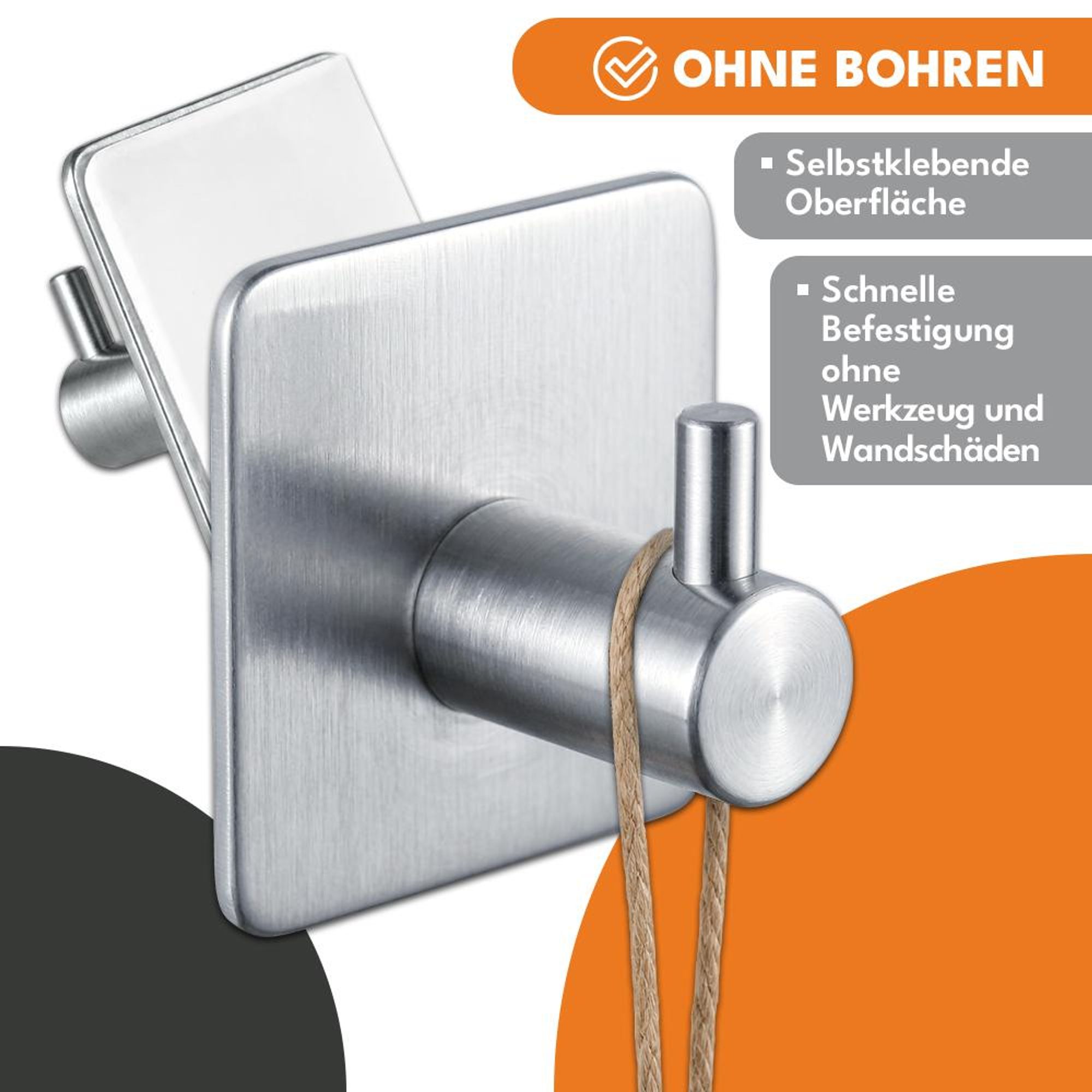 KRUMAD 6x Selbstklebende Haken Silber, Wandhaken ohne Bohren, Klebehaken für Bad Küche Flur Handtücher Kleidung