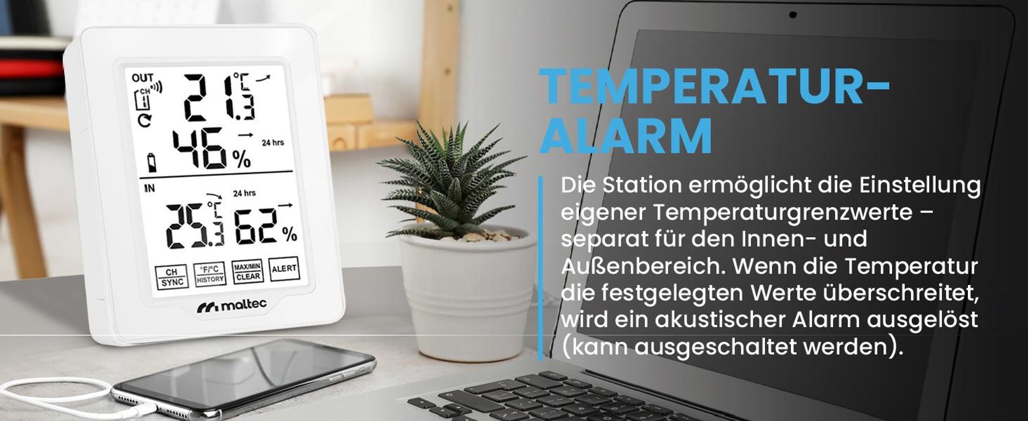 Kleine Wetterstation mit außensensor mit Thermometer Hygrometer