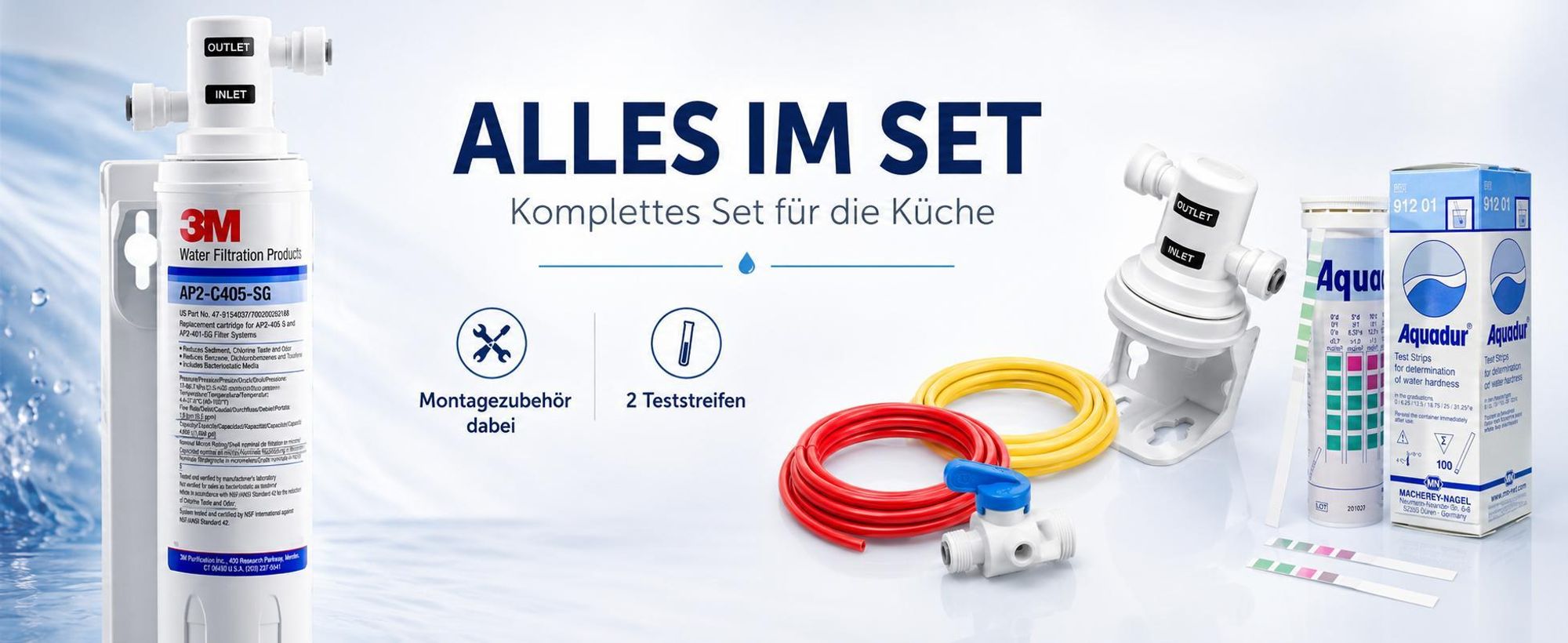 3M AP2-C405-SG Wasserfilter 0,5 Mikron - Trinkwasserfilter für 3-Wege Armatur & Wasserspender, 4000L Kapazität, kompakt, inkl. Zubehör